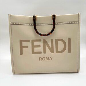 Vitello King Plexiglass Logo Embossed Large Fendi Sunshine Shopper Tote Cream